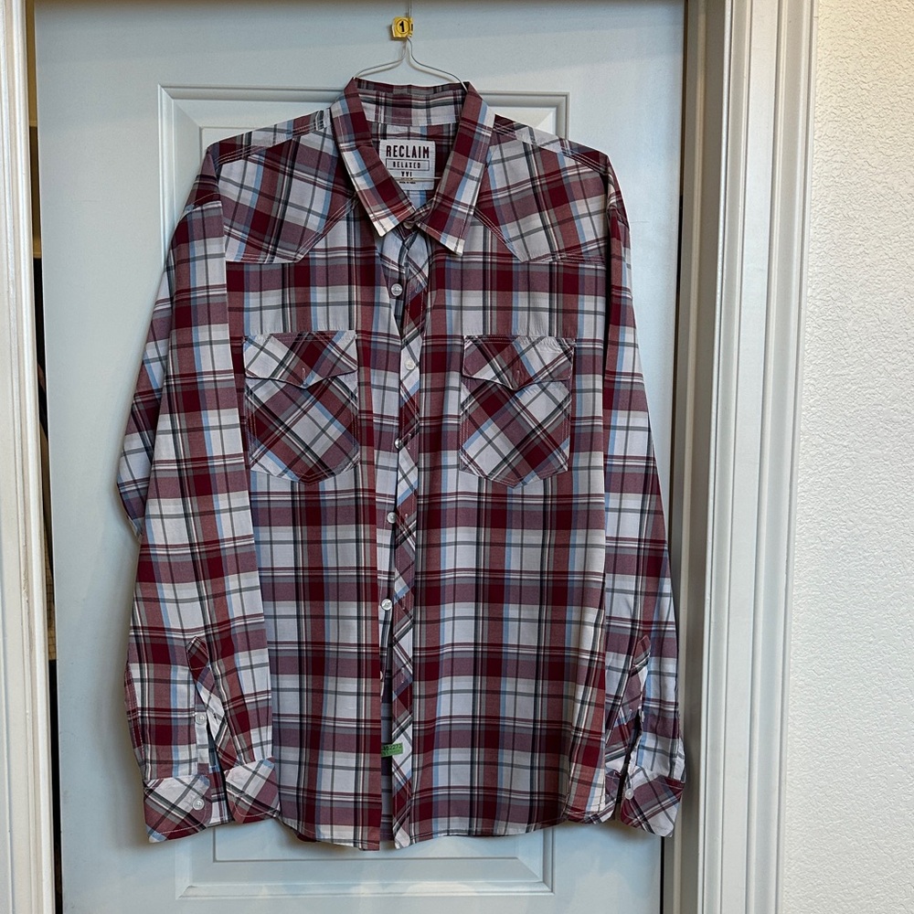 Men’s Burgundy Plaid Button-Down Shirt